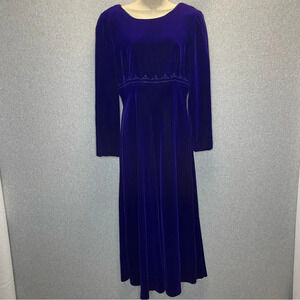 Vintage Talbots Velvet Renaissance Purple Whimsigoth Beaded Waist Midi Dress